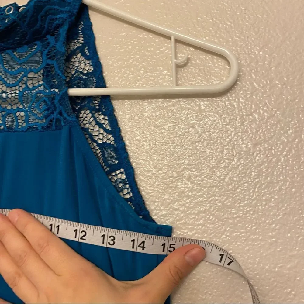 WEISSMAN Dance Costume unitard jumpsuit teal lace Open Hands 12372 adult SA